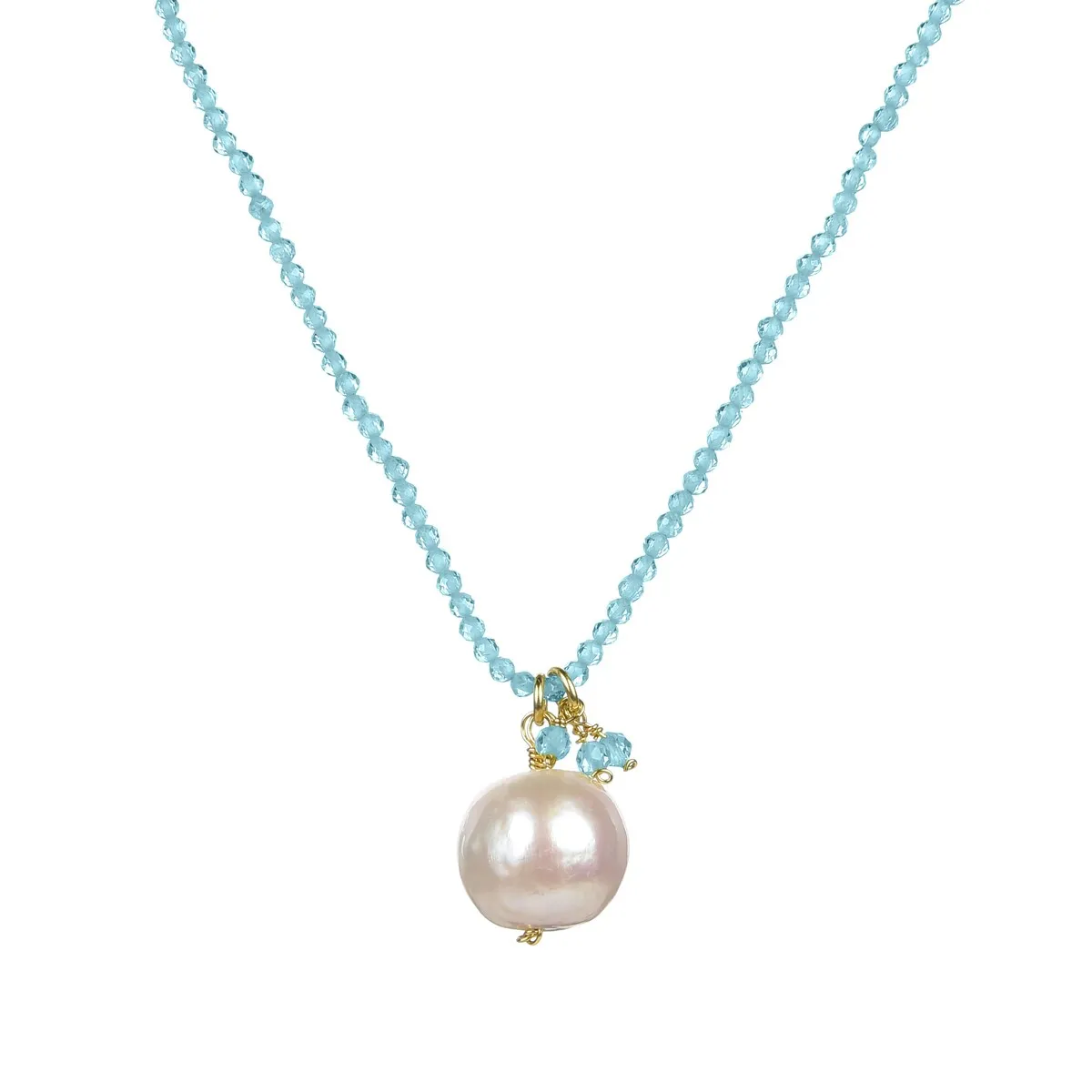 Freshwater Pearl and Aquamarine Beaded Adjustable Pendant Necklace sold by Zulily