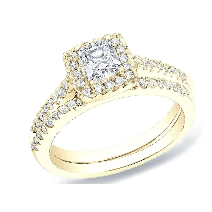 Auriya 14k Gold 3/4ctw Princess-cut Diamond Halo Engagement Ring Set sold by Zulily product image thumbnail 2