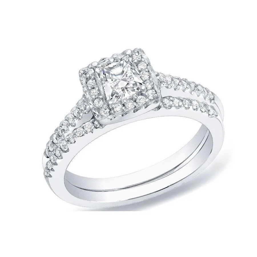 Auriya 14k Gold 3/4ctw Princess-cut Diamond Halo Engagement Ring Set sold by Zulily