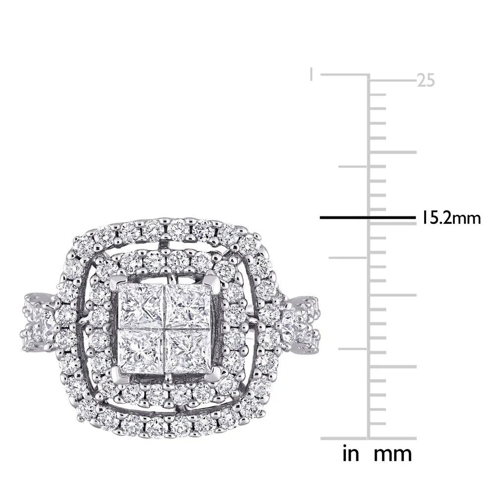 Miadora 14k White Gold 2ct TDW Princess-cut Quad Diamond Double Halo Engagement Ring sold by Zulily product image thumbnail 5