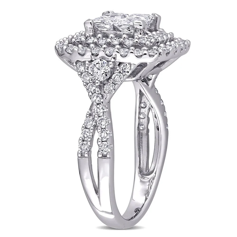 Miadora 14k White Gold 2ct TDW Princess-cut Quad Diamond Double Halo Engagement Ring sold by Zulily product image thumbnail 3