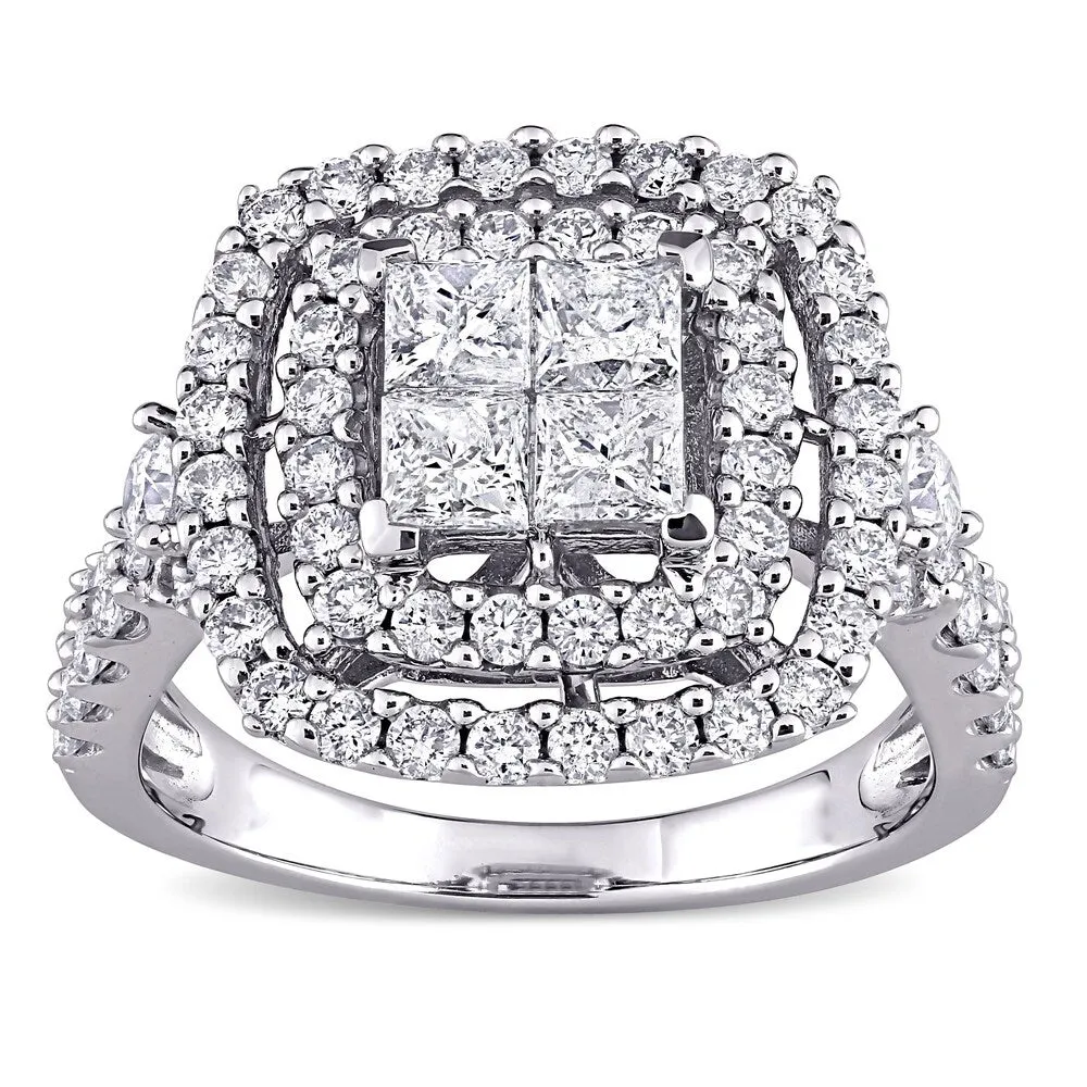 Miadora 14k White Gold 2ct TDW Princess-cut Quad Diamond Double Halo Engagement Ring sold by Zulily product image thumbnail 2