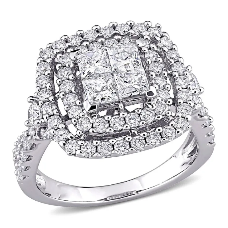 Miadora 14k White Gold 2ct TDW Princess-cut Quad Diamond Double Halo Engagement Ring sold by Zulily