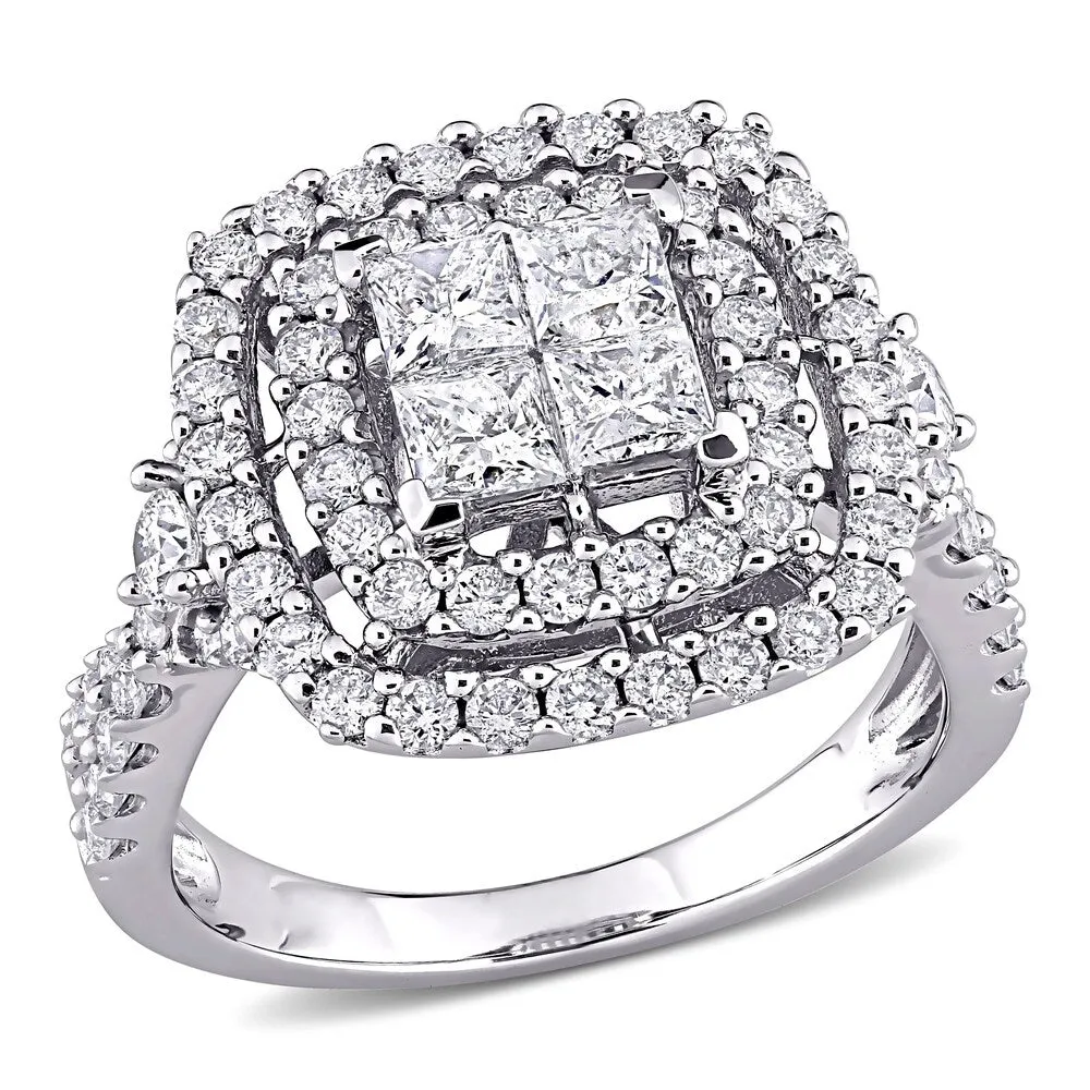 Miadora 14k White Gold 2ct TDW Princess-cut Quad Diamond Double Halo Engagement Ring sold by Zulily