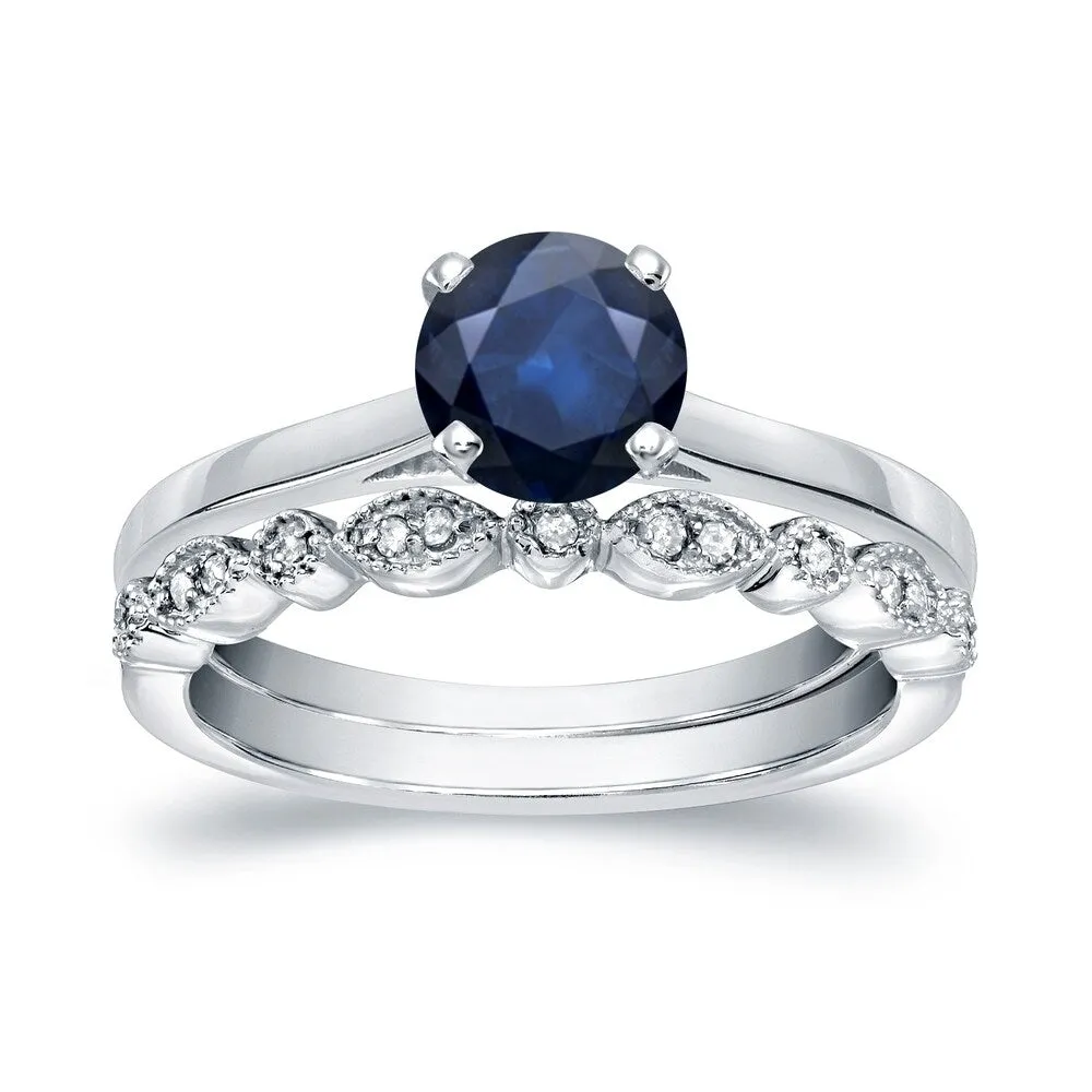 Auriya Vintage Stackable 3/5ct Sapphire Solitaire and 1/6ctw Diamond Engagement Ring Set 14k Gold sold by Zulily product image thumbnail 3