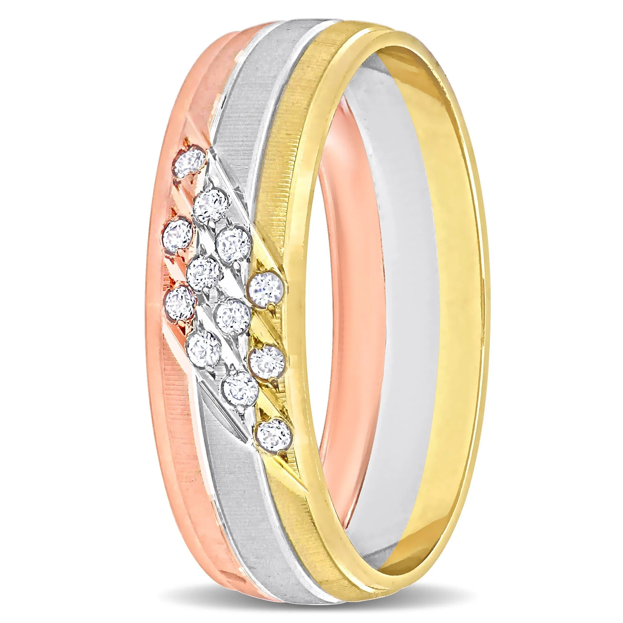 Miadora Mens 6 mm Cubic Zirconia Matte Three Row Wedding Band in 14k 3-Tone Gold sold by Zulily product image thumbnail 2
