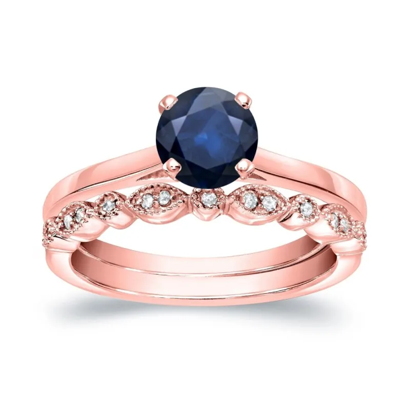 Auriya Vintage Stackable 3/5ct Sapphire Solitaire and 1/6ctw Diamond Engagement Ring Set 14k Gold sold by Zulily