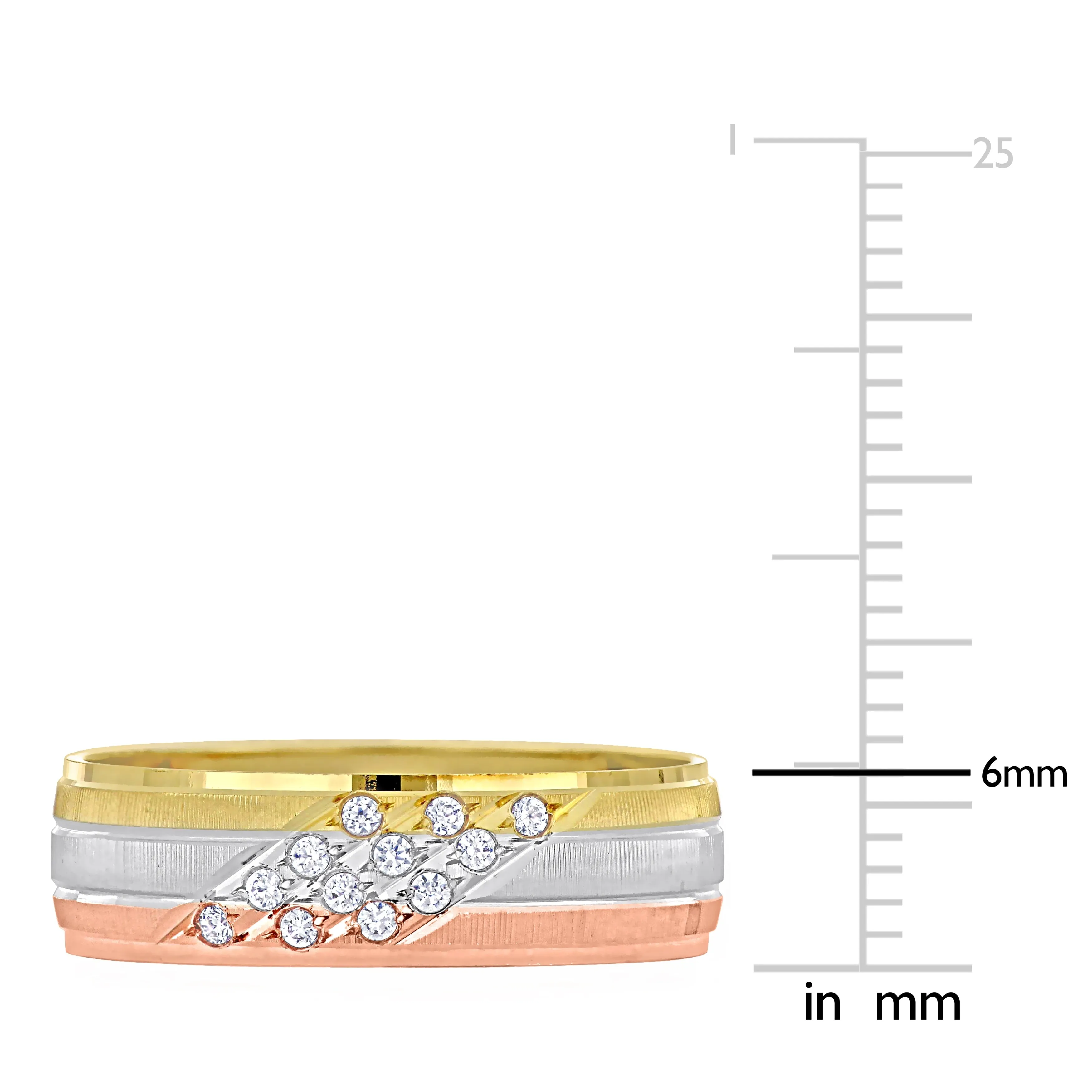 Miadora Mens 6 mm Cubic Zirconia Matte Three Row Wedding Band in 14k 3-Tone Gold sold by Zulily product image thumbnail 3