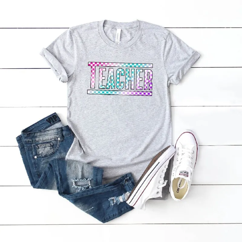 Teacher Checkered Colorful Short Sleeve Tee sold by Zulily
