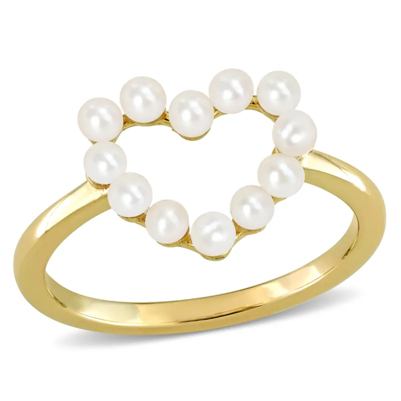 Miadora 2-2.5mm Cultured Freshwater Pearl Heart Ring in 14k Yellow Gold sold by Zulily