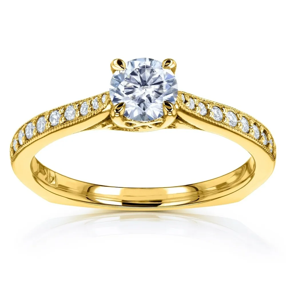 Annello by Kobelli 14k Gold 5/8ct TGW Round Moissanite and Diamond Square Shank Trellis Engagement Ring (DEF/VS, GH/I) sold by Zulily