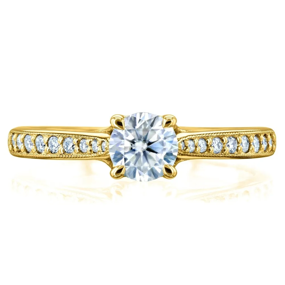 Annello by Kobelli 14k Gold 5/8ct TGW Round Moissanite and Diamond Square Shank Trellis Engagement Ring (DEF/VS, GH/I) sold by Zulily product image thumbnail 3