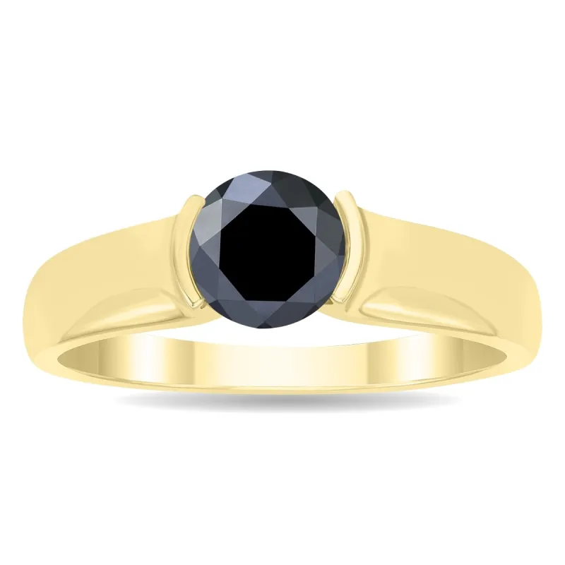 1 Carat Half Bezel Black Diamond Solitaire Ring in 10K Yellow Gold sold by Zulily