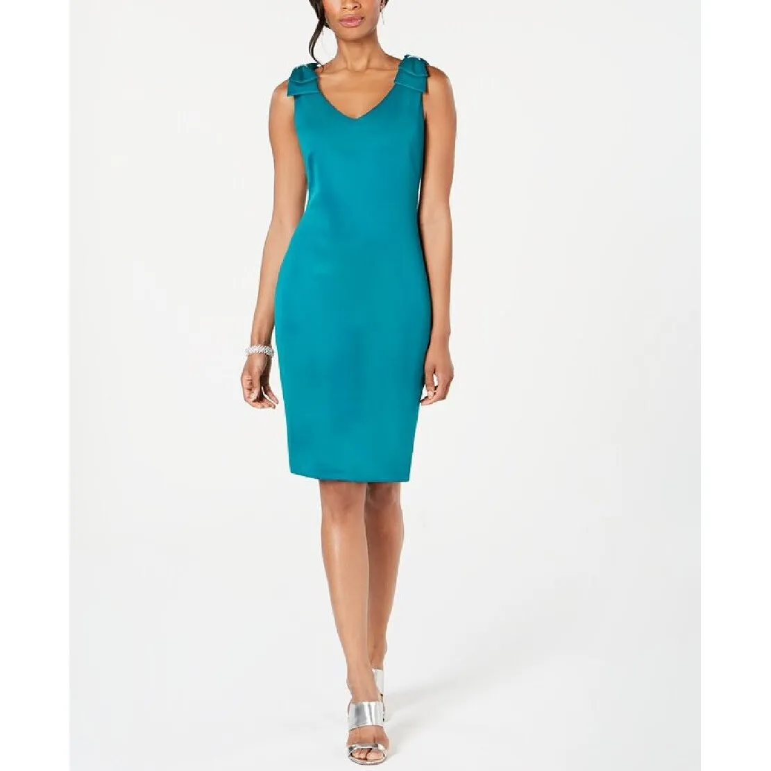 Connected Women's Rhinestone Bow Scuba Sheath Dress Blue Size 16 sold by Zulily