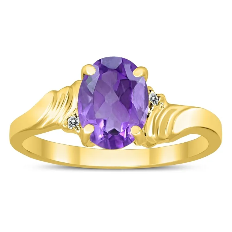 8X6MM Amethyst and Diamond Wave Ring in 10K Yellow Gold sold by Zulily