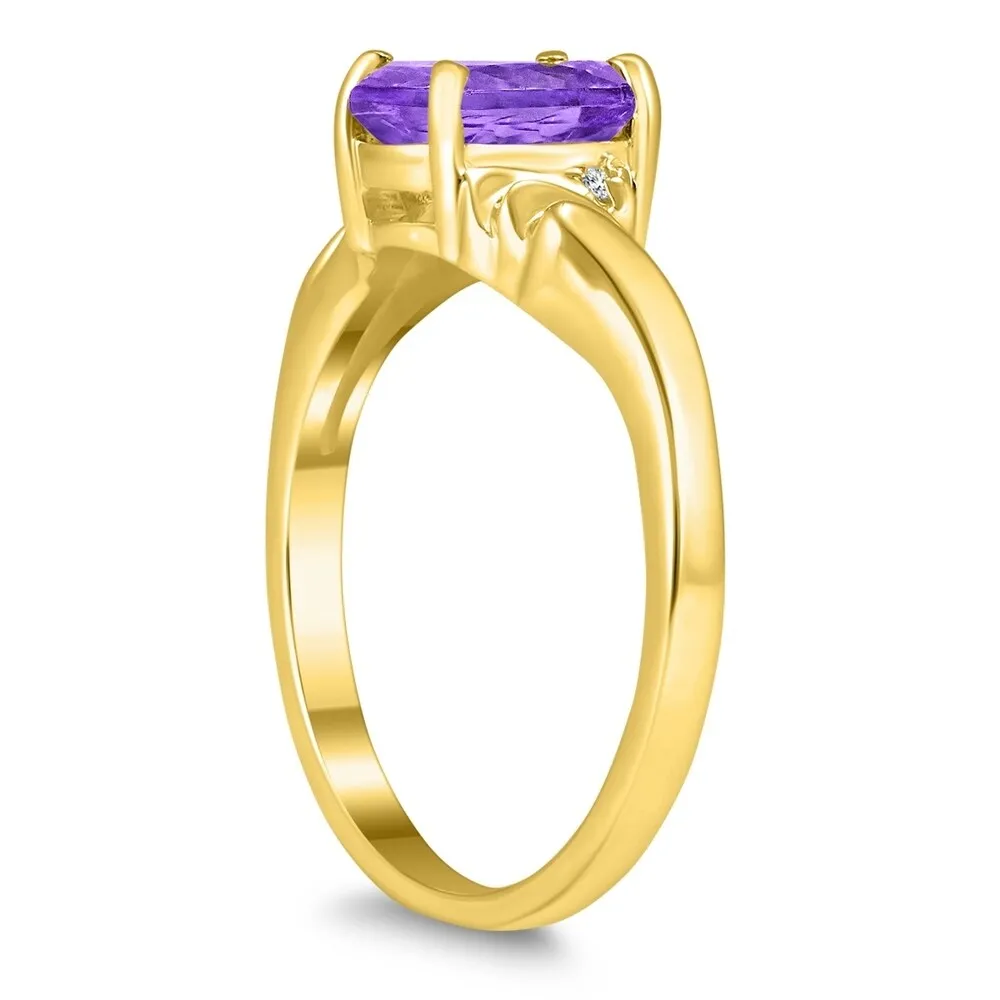 8X6MM Amethyst and Diamond Wave Ring in 10K Yellow Gold sold by Zulily product image thumbnail 2