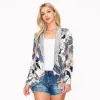 Blue Floral Leaf Print Open Front Long Sleeve Cardigan sold by Zulily