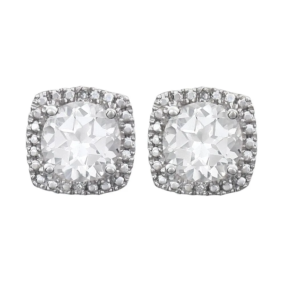 Curata 925 Sterling Silver Round 6mm White Sapphire White Sapphire .015 Dwt Diamond Halo Earrings sold by Zulily product image thumbnail 2