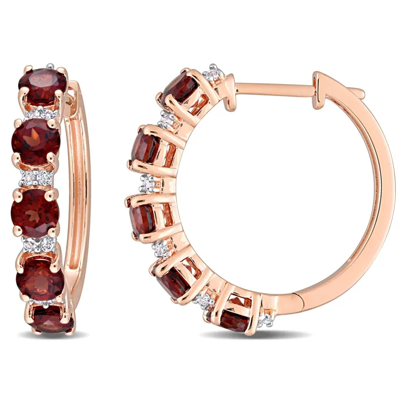 Miadora Garnet and White Topaz Hoop Earrings in Rose Plated Sterling Silver sold by Zulily