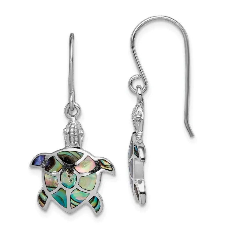 Curata 925 Sterling Silver Rhodium 30.8x15.1mm Abalone Turtle Dangle Earrings sold by Zulily