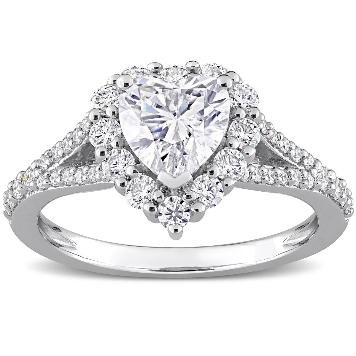 Miadora 1 1/2ct DEW Heart-cut Moissanite Halo Split Shank Engagement Ring in Sterling Silver sold by Zulily