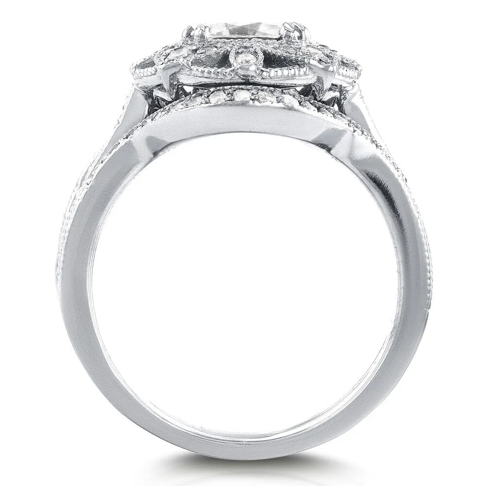 Annello by Kobelli 14k White Gold 1 1/2ct TDW Diamond 2-Piece Floral Antique Bridal Set sold by Zulily product image thumbnail 4