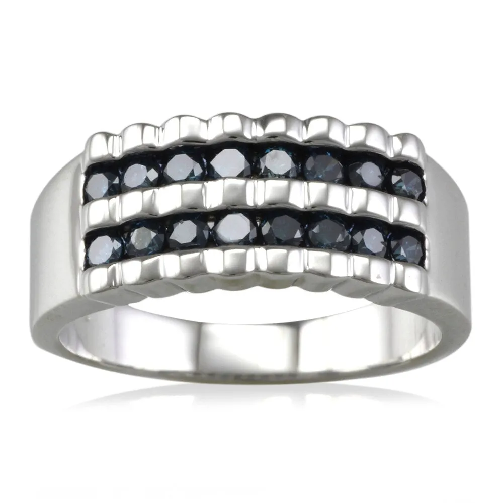 Sterling Silver 0.50ct TDW Blue Diamond Two Row Anniversary Band Ring sold by Zulily product image thumbnail 2