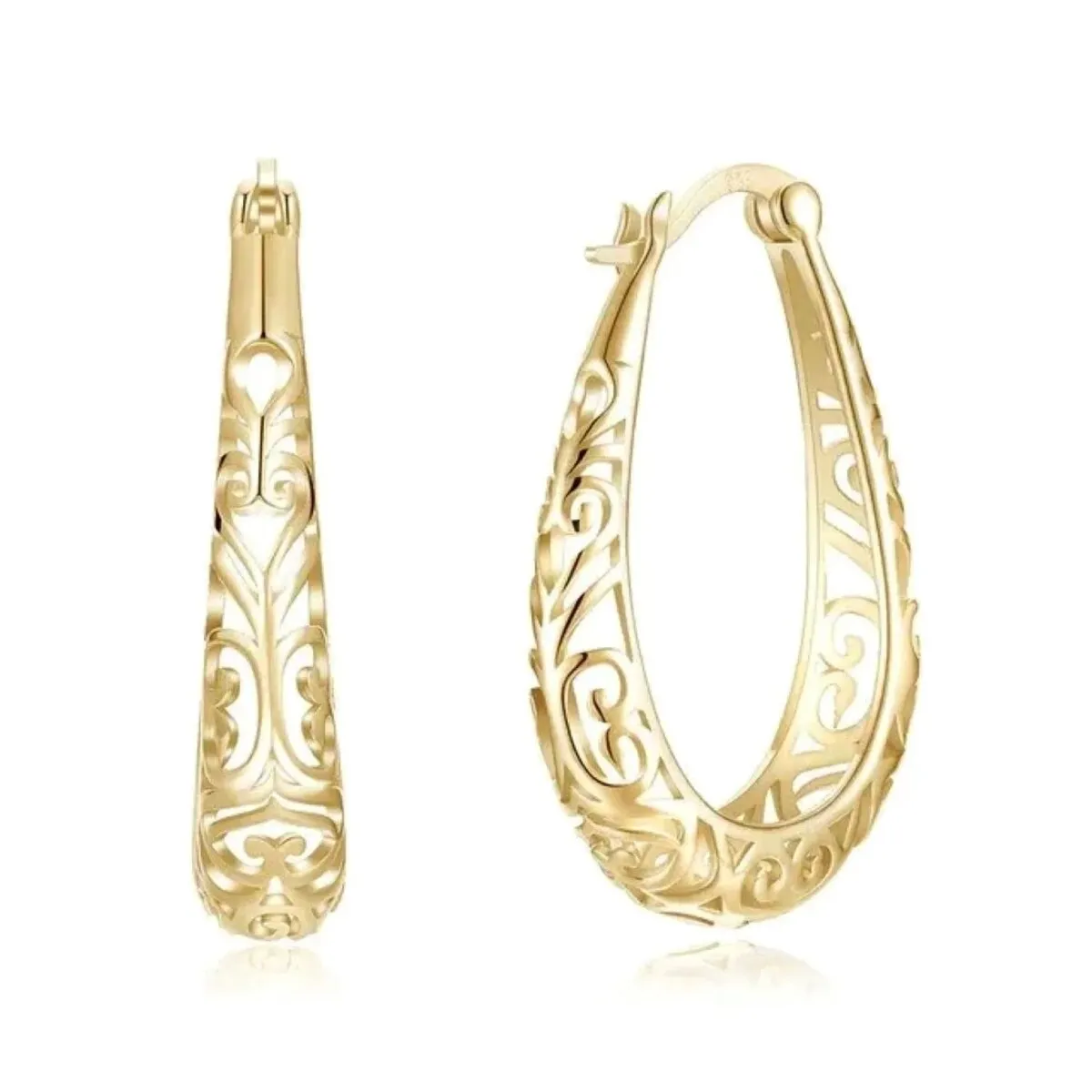 925 Sterling Silver 30mm Gold Oval Filigree Hoop Earrings sold by Zulily