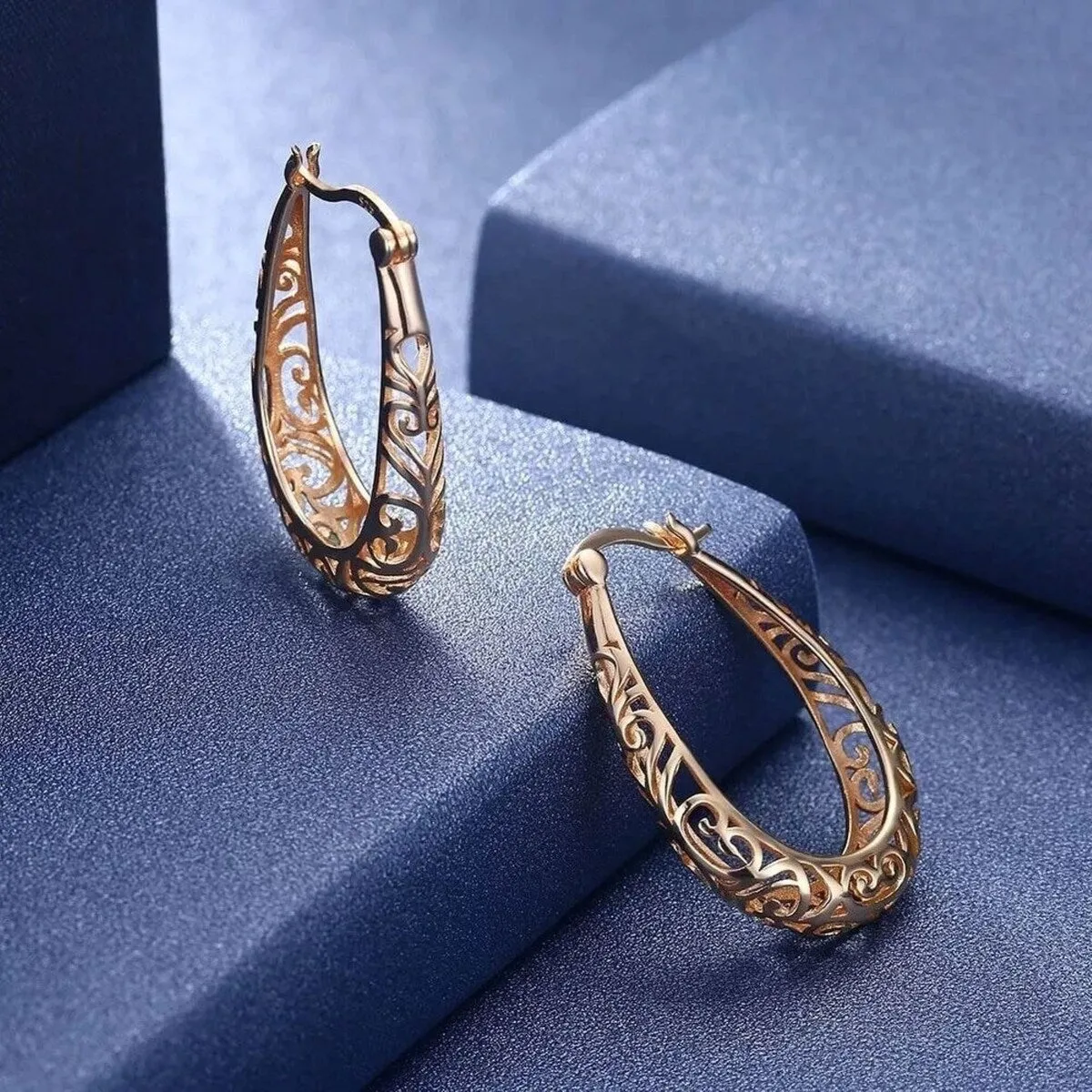 925 Sterling Silver 30mm Gold Oval Filigree Hoop Earrings sold by Zulily product image thumbnail 2