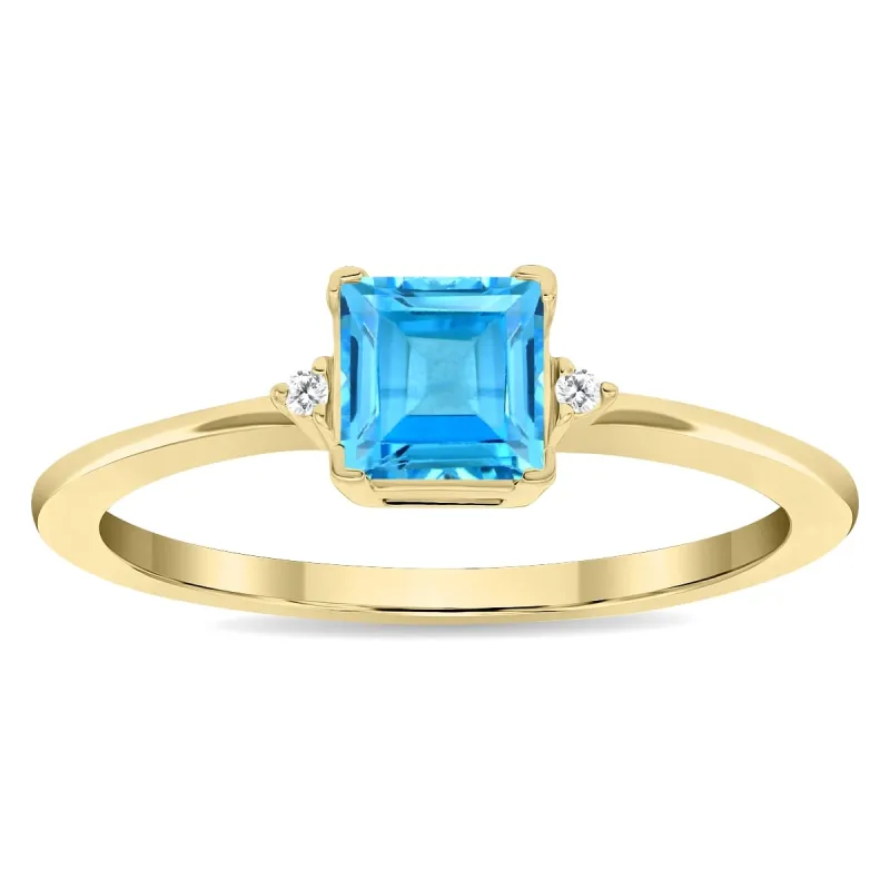 Women's Square Shaped Blue Topaz and Diamond Classic Band in 10K Yellow Gold sold by Zulily