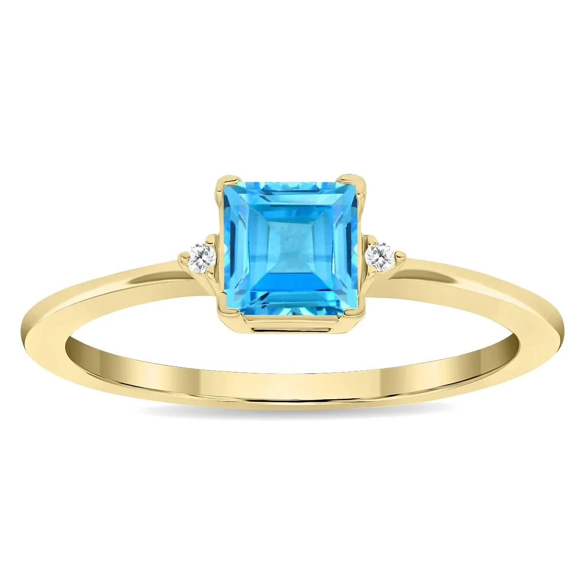 Women's Square Shaped Blue Topaz and Diamond Classic Band in 10K Yellow Gold sold by Zulily