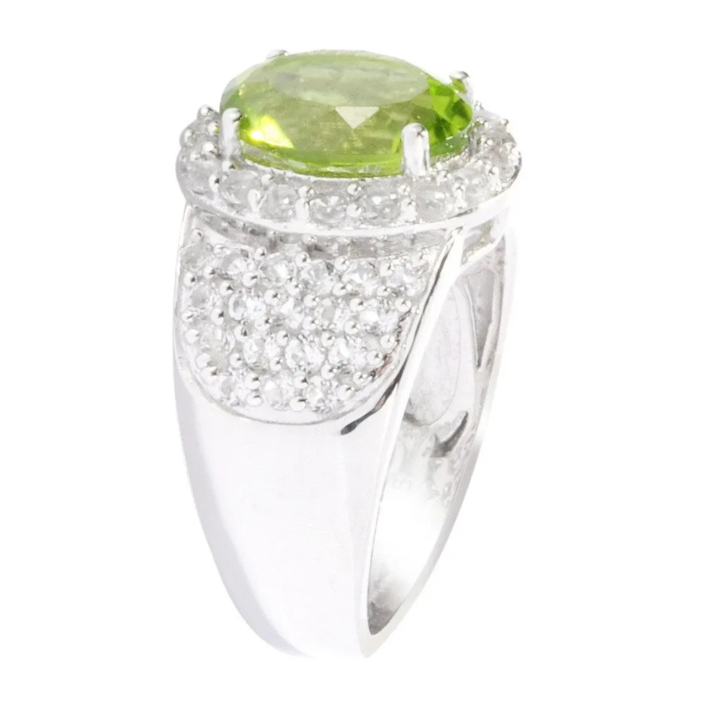 Sterling Silver Oval Peridot with White Topaz Halo Ring sold by Zulily product image thumbnail 3