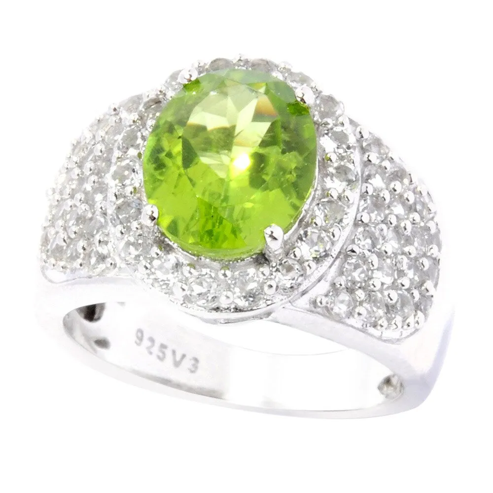 Sterling Silver Oval Peridot with White Topaz Halo Ring sold by Zulily product image thumbnail 4