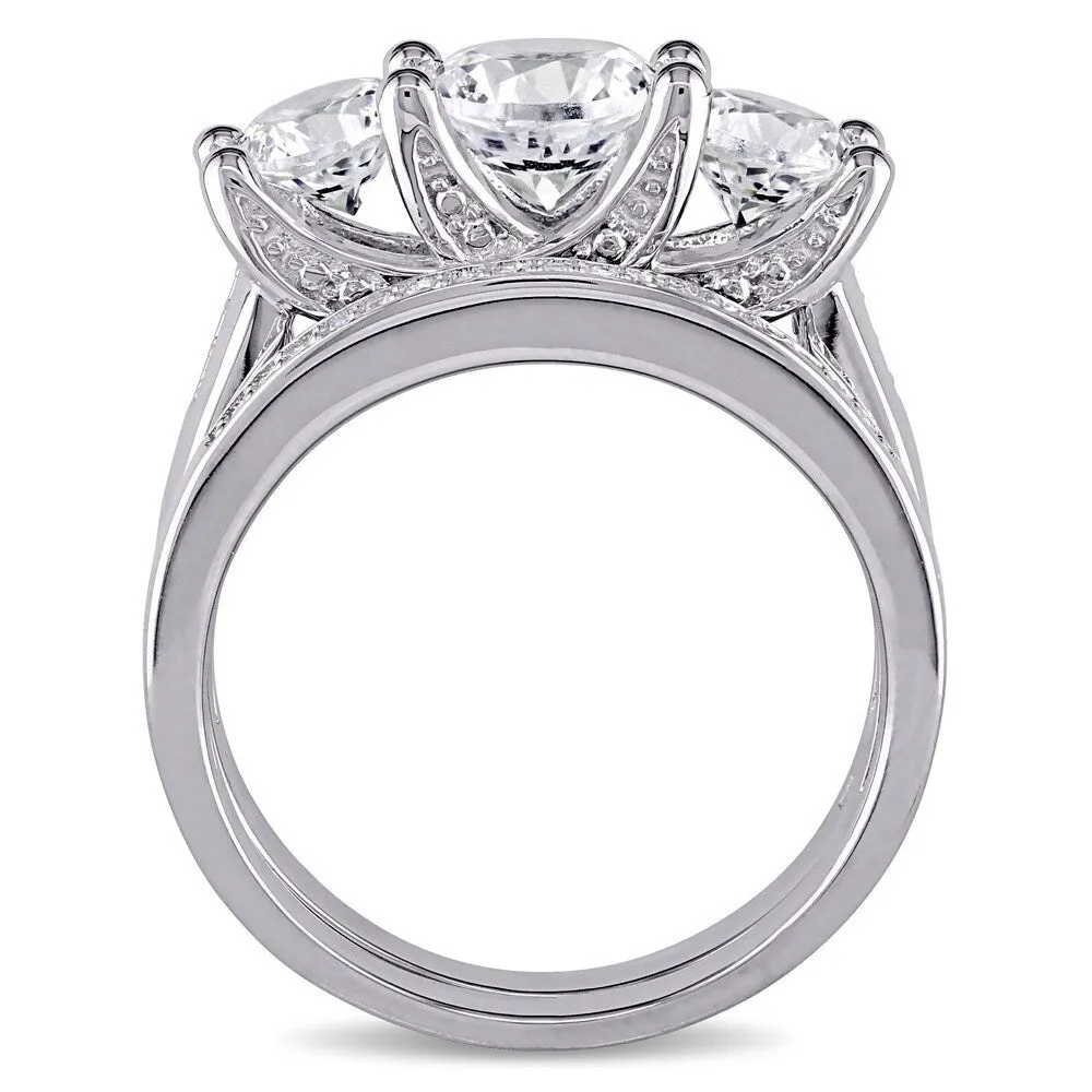 Miadora Created White Sapphire and 1/10ct TDW Diamond 3-Stone Bridal Set in 10k White Gold sold by Zulily product image thumbnail 5