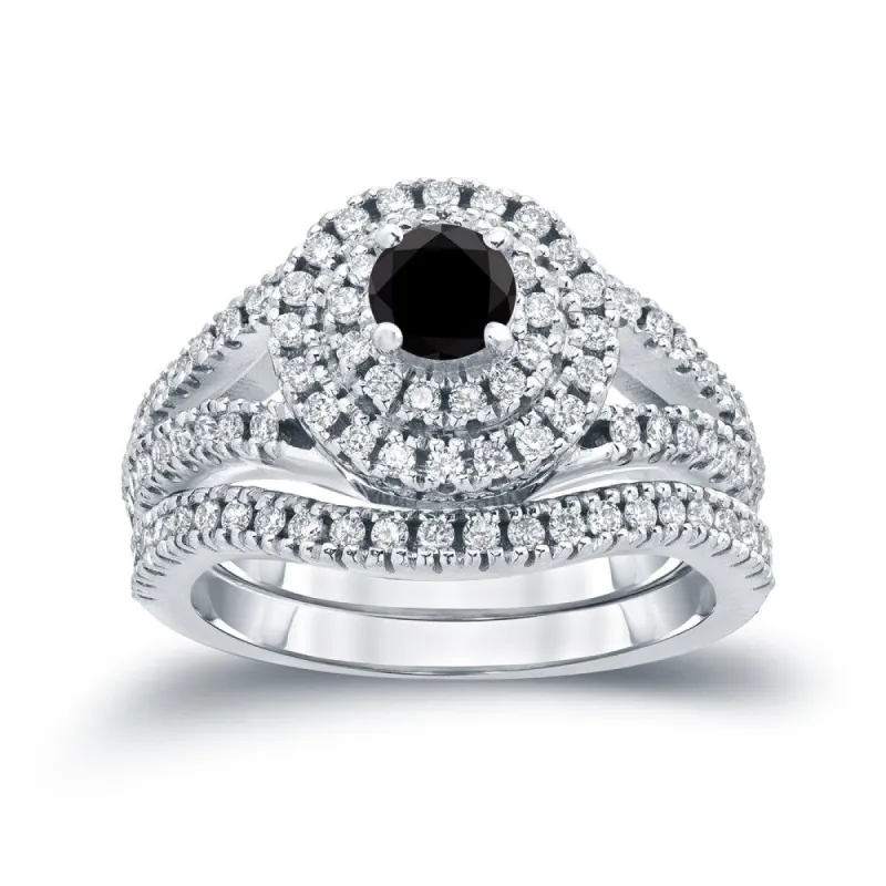 Auriya 1 1/5ctw Halo Black Diamond Engagement Ring Set 14k Gold sold by Zulily