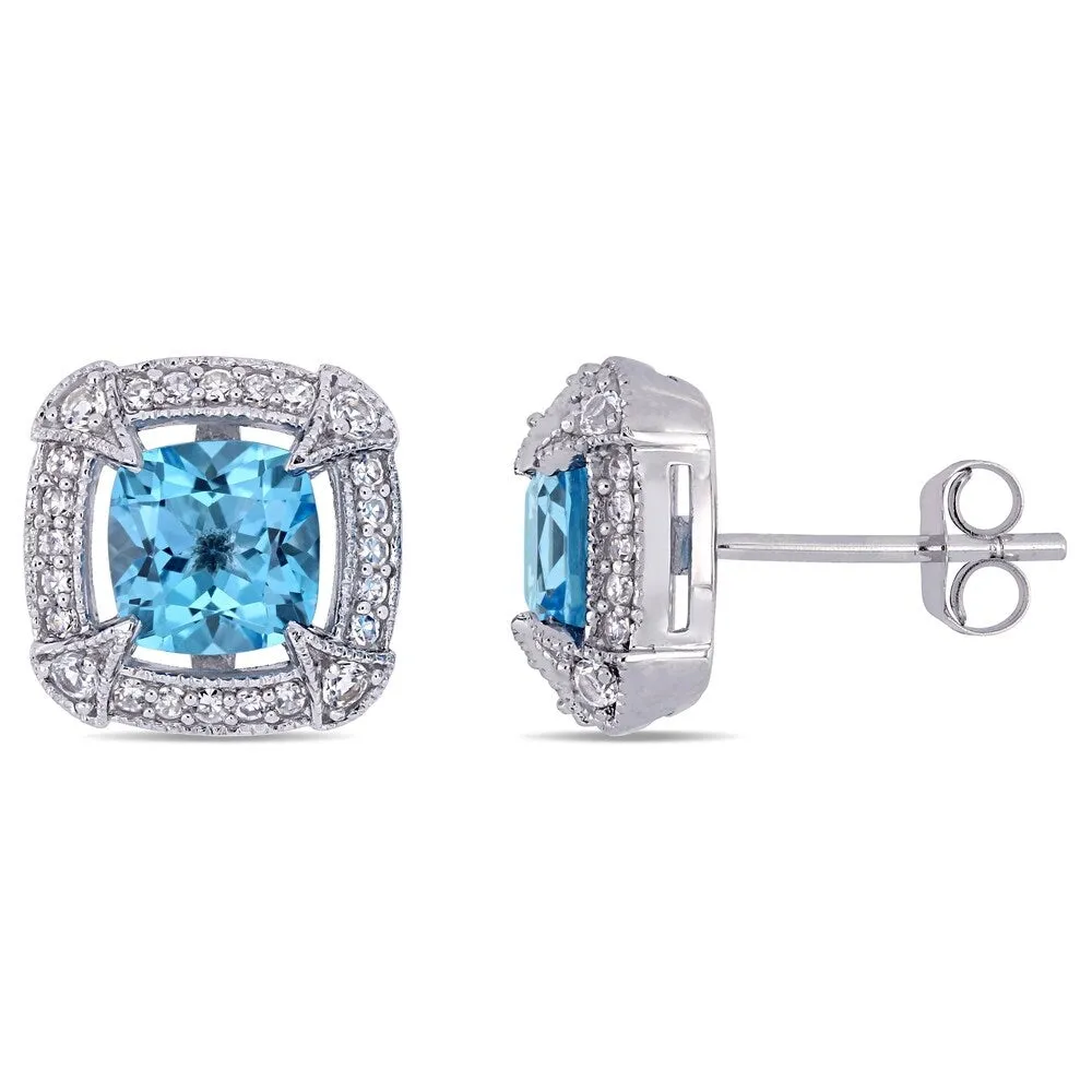 Miadora 10k White Gold Swiss-Blue Topaz White Sapphire and 1/5ct TDW Diamond Stud Earrings sold by Zulily