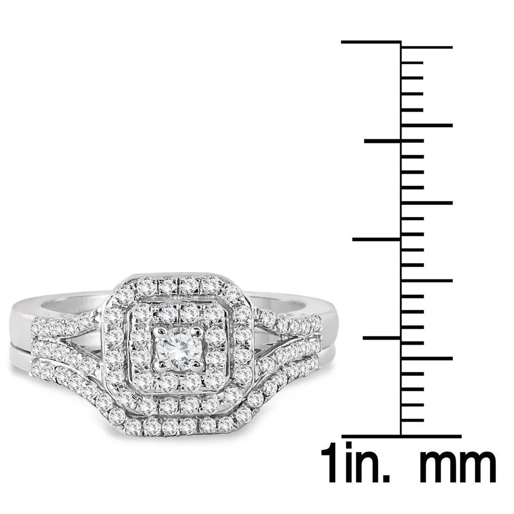 10k White Gold 3/5ct TDW Diamond Halo Bridal Ring Set sold by Zulily product image thumbnail 4
