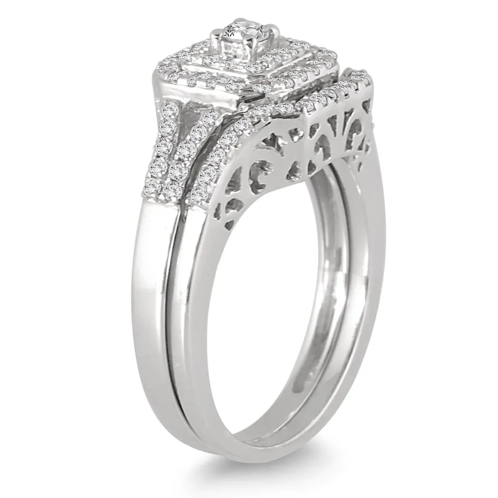 10k White Gold 3/5ct TDW Diamond Halo Bridal Ring Set sold by Zulily product image thumbnail 3