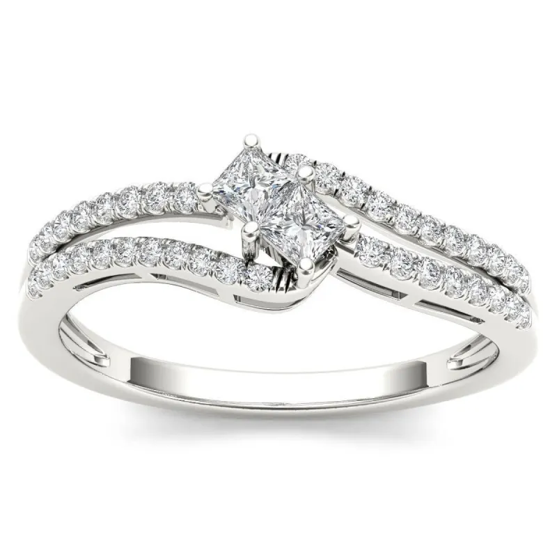 De Couer 14k White Gold 1/3ct TDW Two-Stone Diamond Engagement Ring - White H-I sold by Zulily