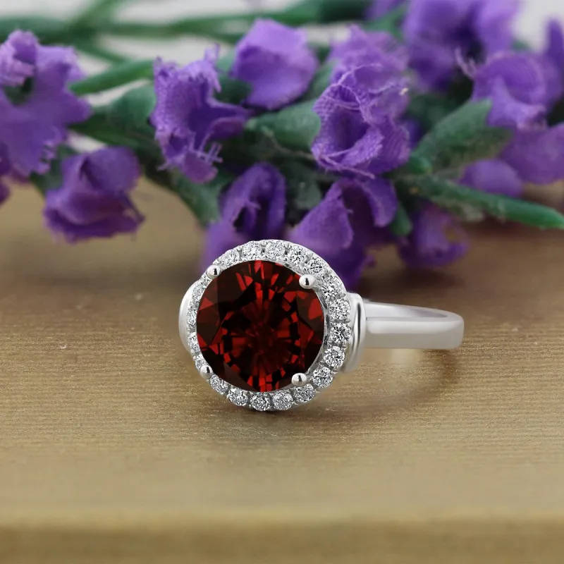 Auriya 3 5/8ct Round Garnet Gemstone and Halo Diamond Engagement Ring 1/4ctw 14k Gold sold by Zulily