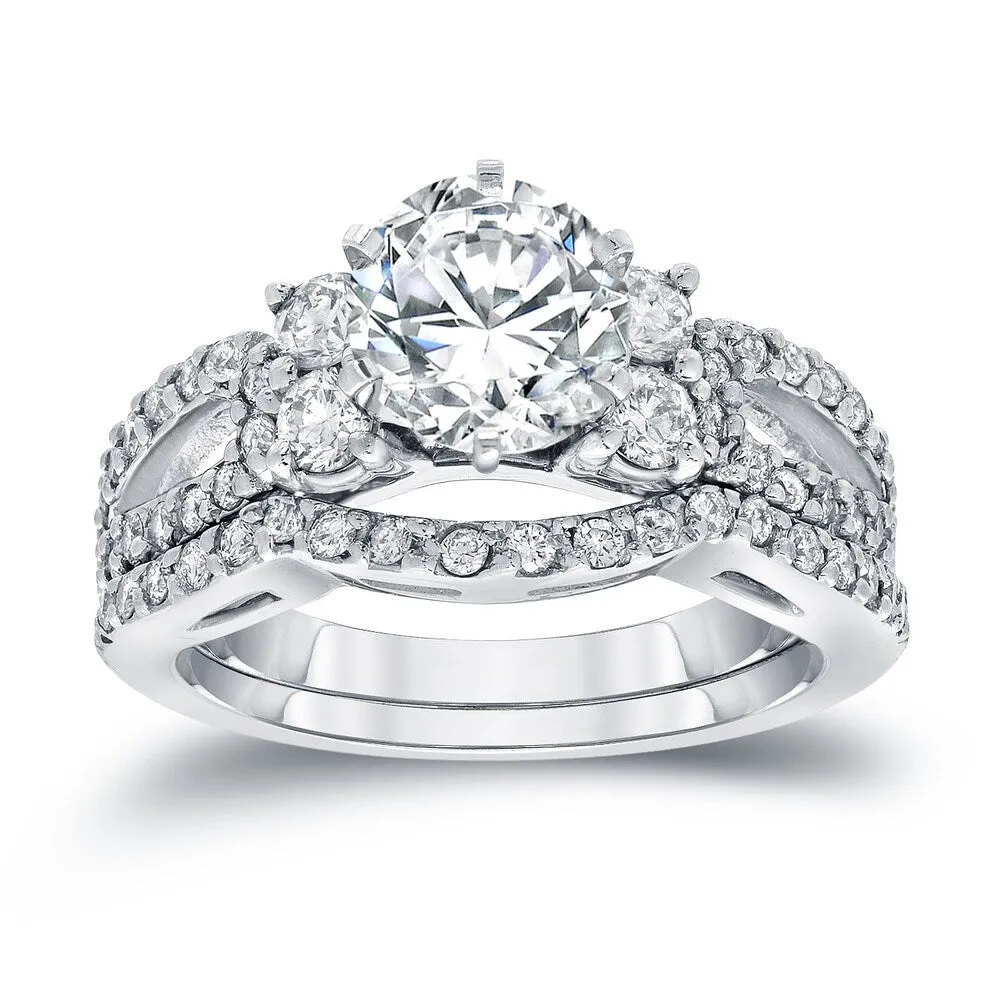 Auriya 14k Gold 2ctw Round Diamond Engagement Ring and Wedding Band Set Certified sold by Zulily