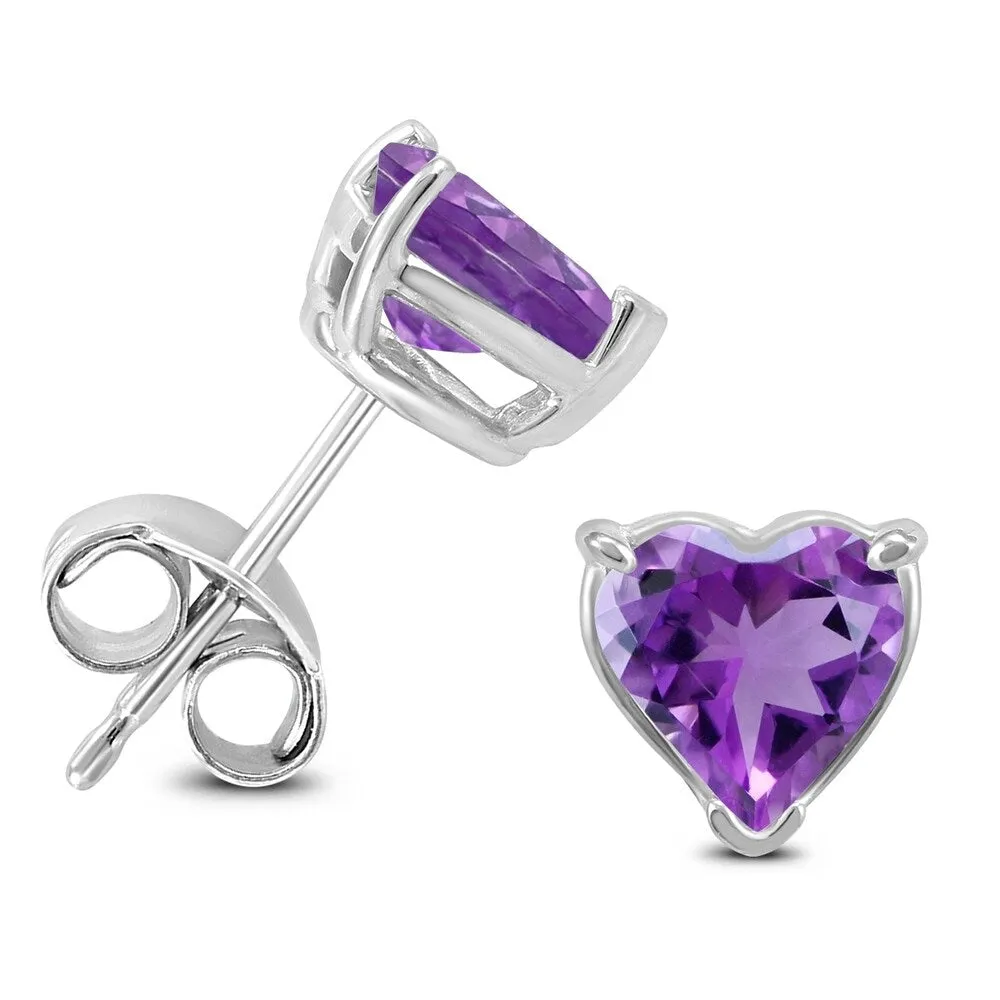 14K White Gold 6MM Heart Amethyst Earrings sold by Zulily