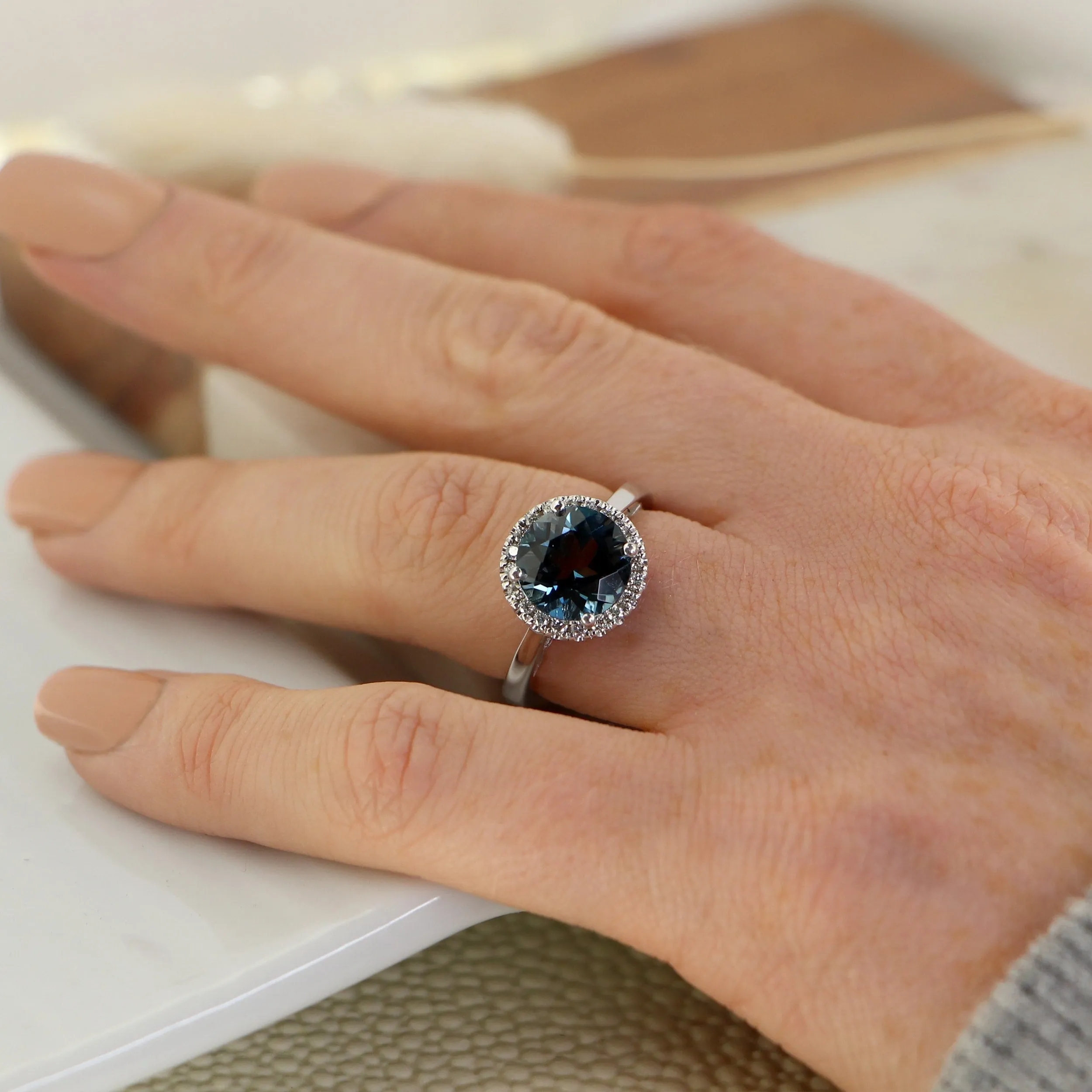 Auriya 2 1/2ct Round London Blue Topaz and Halo Diamond Engagement Ring 1/4ctw 14k Gold sold by Zulily product image thumbnail 2