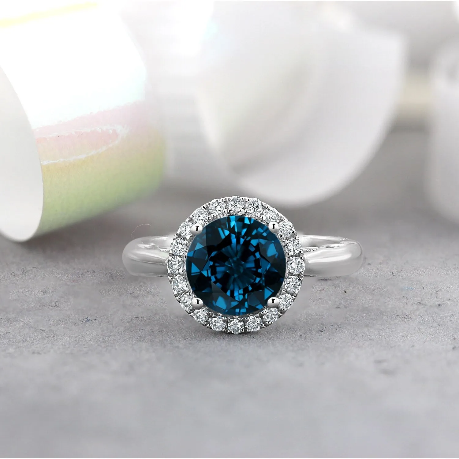 Auriya 2 1/2ct Round London Blue Topaz and Halo Diamond Engagement Ring 1/4ctw 14k Gold sold by Zulily product image thumbnail 3