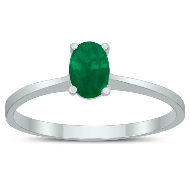 Oval Solitaire 6X4MM Emerald Ring in 10K White Gold sold by Zulily