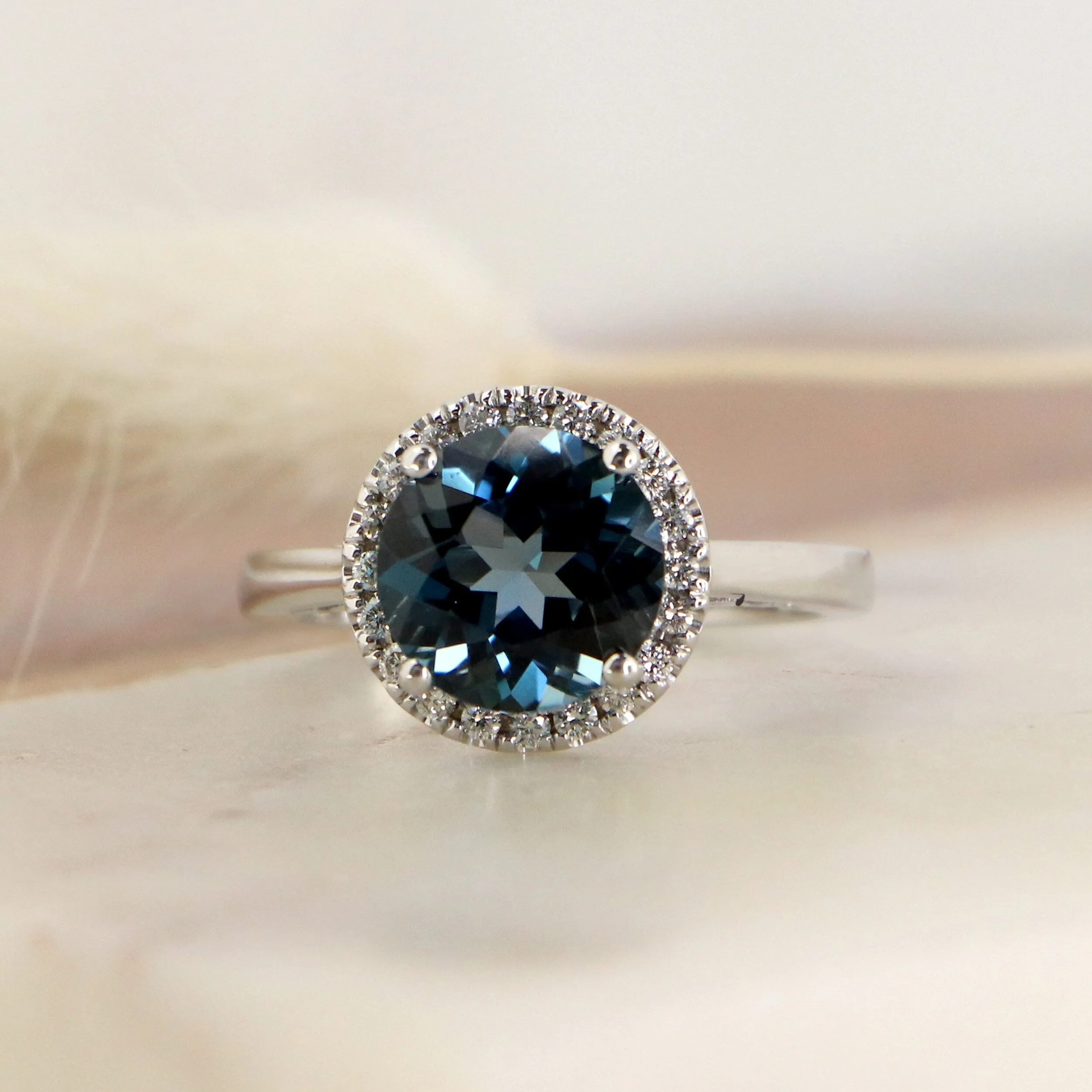 Auriya 2 1/2ct Round London Blue Topaz and Halo Diamond Engagement Ring 1/4ctw 14k Gold sold by Zulily