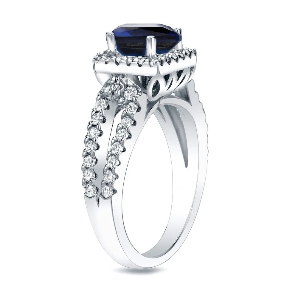 Platinum Princess-Cut 1ct Blue Sapphire and 3/4ct TDW Diamond Halo Engagement Ring sold by Zulily product image thumbnail 2