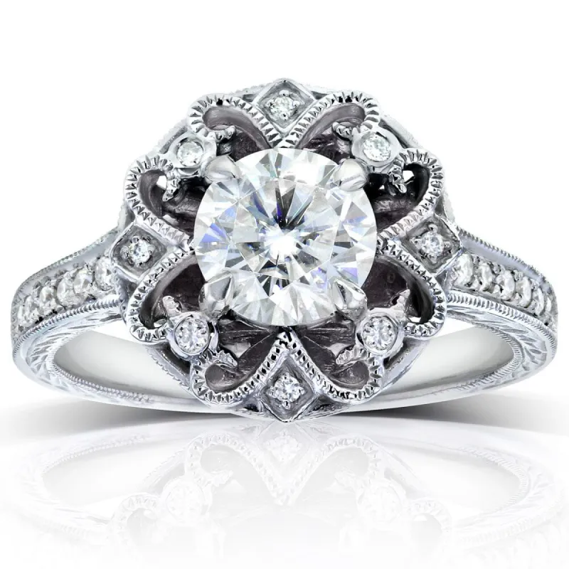Annello by Kobelli 14k White Gold 1 1/5ct TGW Forever One Moissanite and Diamond Antique Floral Extravagant Engagement Ring sold by Zulily