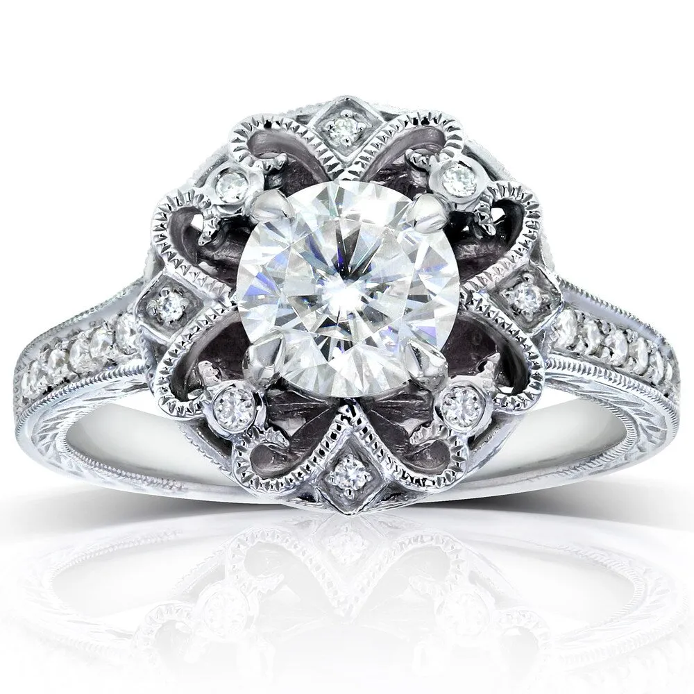 Annello by Kobelli 14k White Gold 1 1/5ct TGW Forever One Moissanite and Diamond Antique Floral Extravagant Engagement Ring sold by Zulily