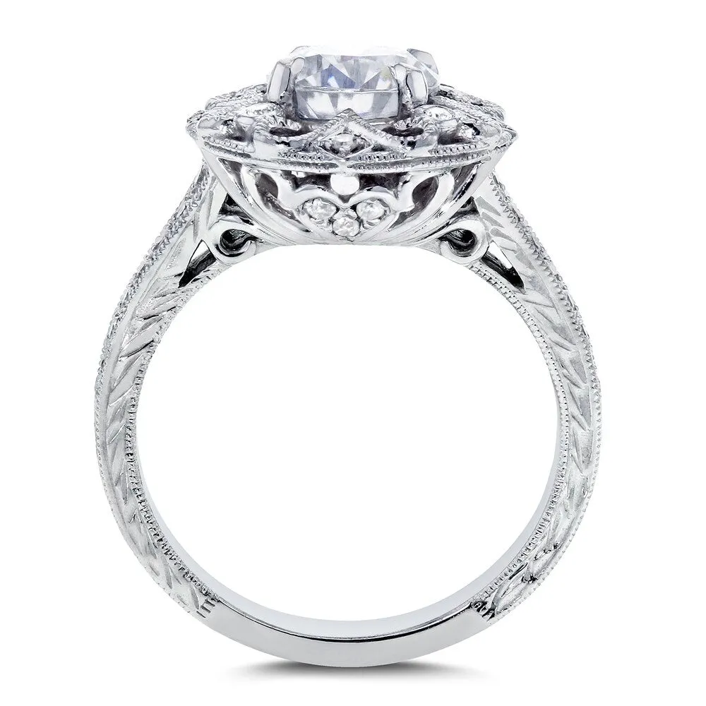 Annello by Kobelli 14k White Gold 1 1/5ct TGW Forever One Moissanite and Diamond Antique Floral Extravagant Engagement Ring sold by Zulily product image thumbnail 3